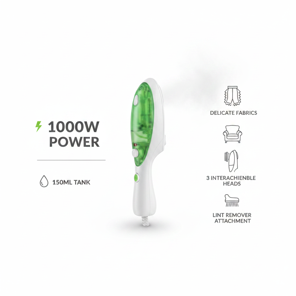 Infografía plancha de vapor 1000W 3 cabezales quitapelusas